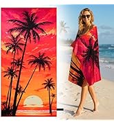 Oversized Beach Towel 35"x72", Large Soft Terry Cloth Absorbent Beach Towels with Sunset Printed ...