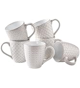 DOWAN Coffee Mugs Set of 6, 19 oz Large Mug, Ceramic Embossment Stoneware Tea Cups with Handle fo...