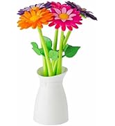 Vigar Flower Shop Pen Set with Vase, Set of 5 Colorful and Decorative Flower-shaped Pens with Mat...