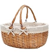 G GOOD GAIN Wicker Picnic Basket with Double Folding Handles,Willow Picnic Hamper,Natural Hand Wo...