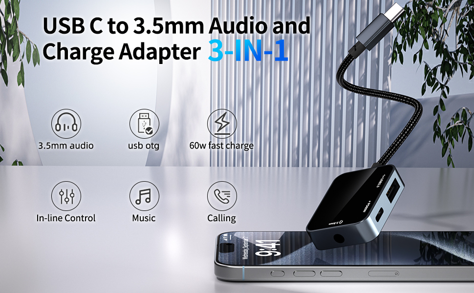 USB C to 3.5mm Audio and Charge Adapter