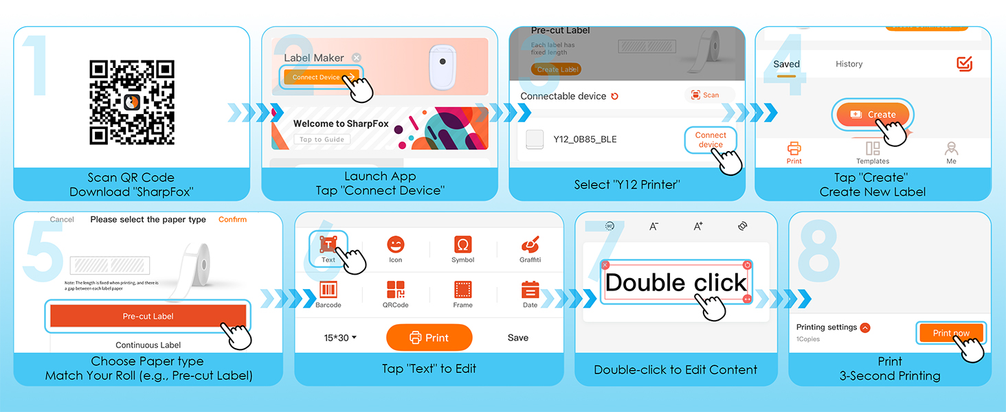 Y12 Bluetooth Label Maker Machine with Tape