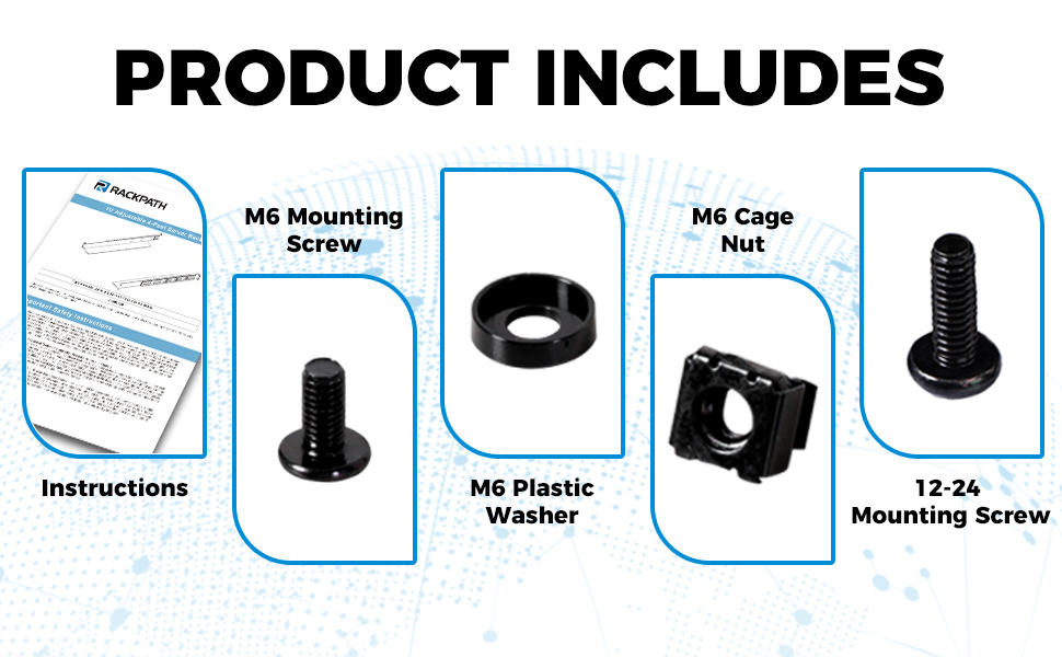 M6 Screws, M6 Cage Nuts, M6 Plastic Washers, 12-24 Screws 