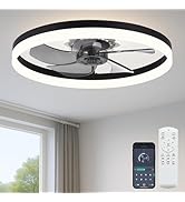 Fszdorj 23.6'' Ceiling Fan with Light, Upgraded Low Profile Fan, Flush Mount Ceiling Fan, 6 Speed...