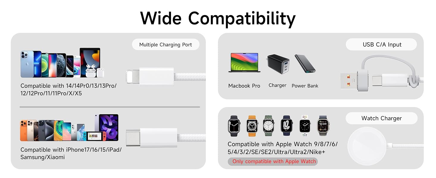 3 in one charger iphone watch and airpods 3 in 1 charger multi charging cable all in one charger