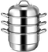 COSTWAY 3-Tier Stainless Steel Steamer, 11'' Multi-Layer Cookware Pot with Handles on Both Sides,...