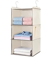 BOOMIBOO Hanging Closet Organizer and Shelves, 4 Shelves with 1 Side Pockets, Foldable, Grey Fabr...
