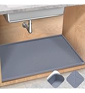 TRZZ Silicone Waterproof Under Sink Mat 34" x 19", Drip Tray and Cabinet Liner for Kitchen and Ba...