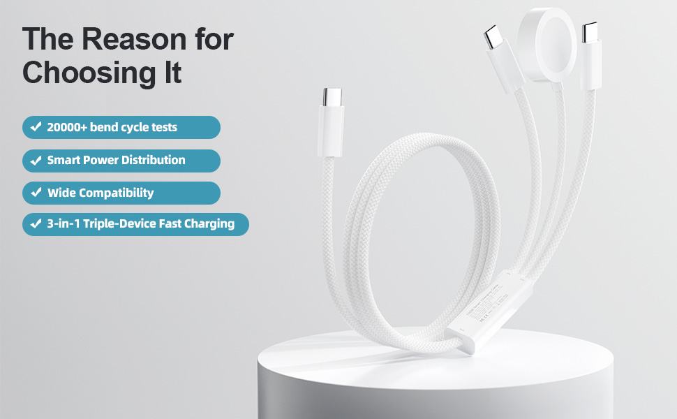 3-in-2 USB C Multi Charging Cable for Apple Watch Charger