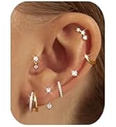 BESTEEL Small Stud Hoop Earrings for Women - 7 Pairs Hypoallergenic 14K Gold Plated Huggie Earrin...