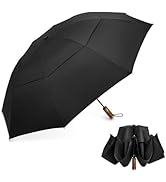 G4Free 54 Inch Inverted Windproof Umbrella with Wooden Handle, Large Double Canopy Auto Open &amp; Cl...