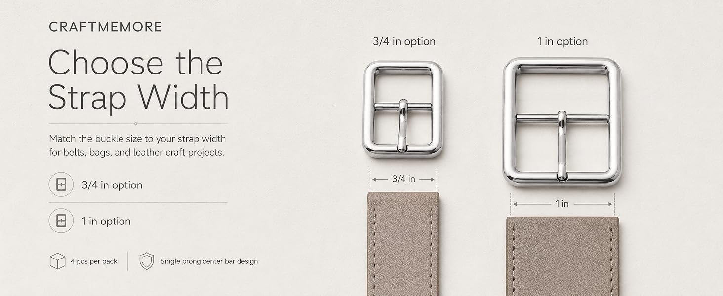 Belt buckle size guide for 3/4 inch and 1 inch leather straps