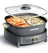 Stariver Hot Pot Electric with Divider, Large 6L Nonstick Double-Flavor Electric Shabu Shabu Pot,...