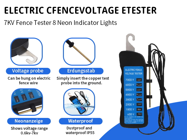 7KV Fence Tester 8 Neon Indicator Lights