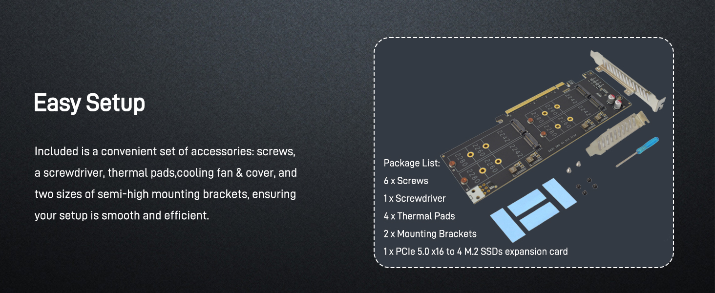 LetLinkSo Gen5 PCIe 5.0 x16 M.2 Expansion Adapter Card 4 Ports NVMe SSDs M Key