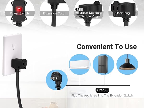 US-3-Prong Piggyback Switched Power Cord