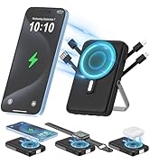 Wireless Portable Charger 10000mAh,3-in-1 Magnetic Power Bank with Built-in Cables LED Display,22...