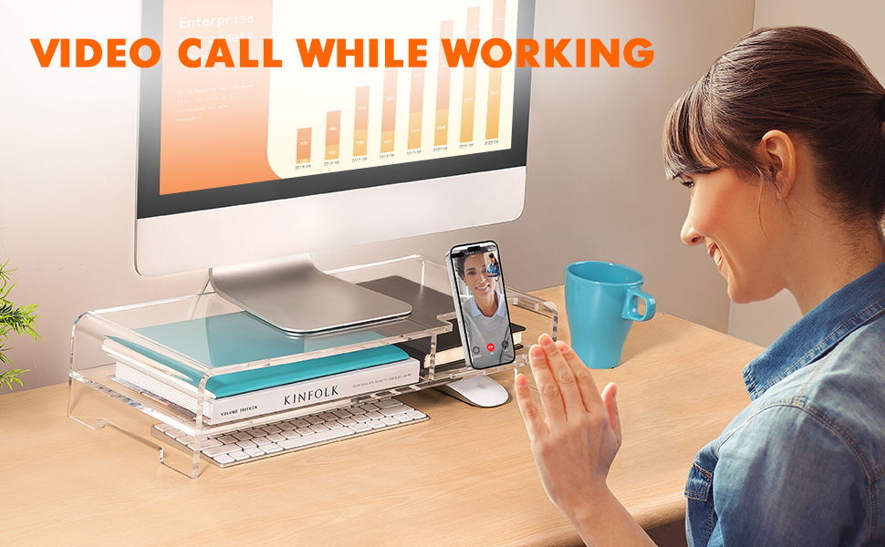 acrylic monitor riser can video call while working