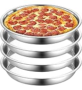 Elsjoy 4 Pack 13 Inch Stainless Steel Pizza Pan, Deep Round Baking Pan Large Pizza Baking Tray, H...