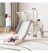kinbor 6 in 1 Toddler Slide PlaySet - Indoor Outdoor Fun for Kids Ages 1-3, Includes Basketball H...