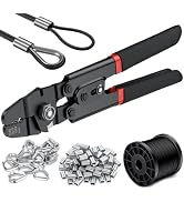 328ft Wire Rope Crimping Tool Kit, Fishing Crimping Tool With Black Vinyl Coated Wire Rope, 7x7 S...