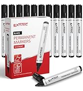 EXTRIC Permanent Markers, Chisel Tip, Black, 12 Count, Quick Drying Ink, Works on Paper, Wood, Pl...