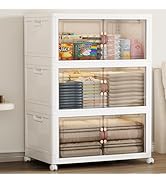 SAILUN 495QT/124Gal Stackable Storage Bins with Lid, Collapsible Storage Bins With Doors and Whee...