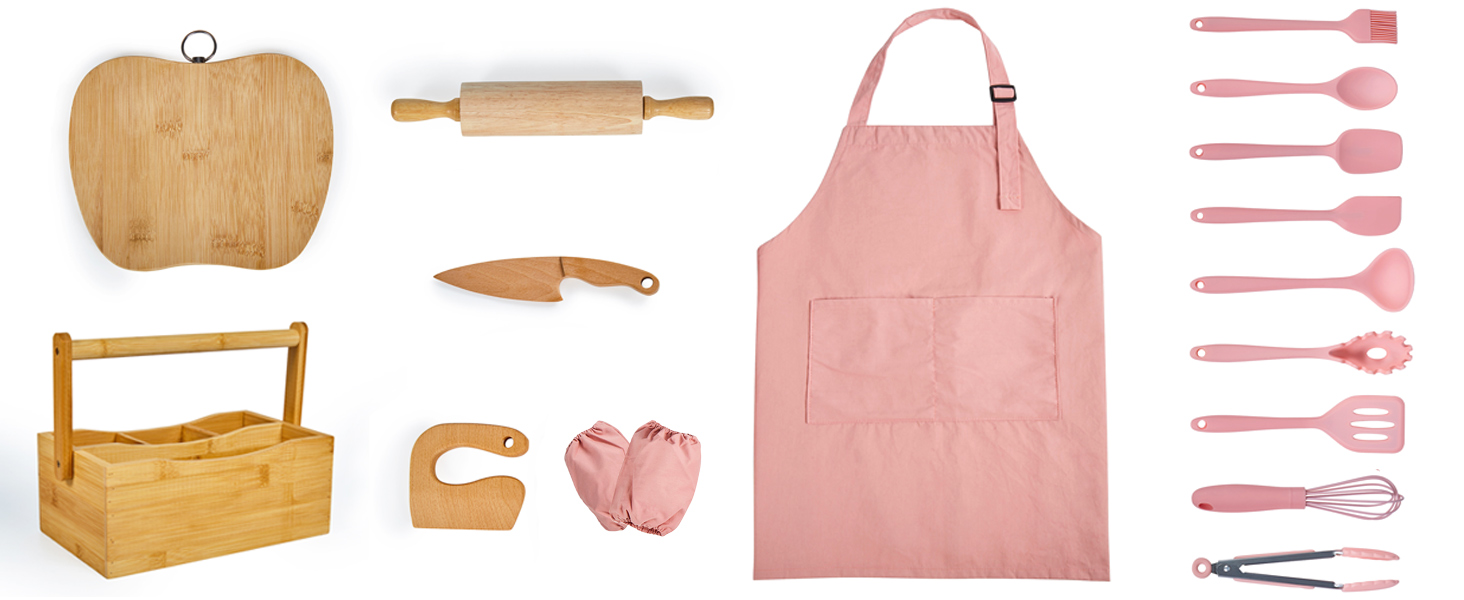 Kids Cooking Sets Real Toddler Kid Kitchen Baking Set cookie cutters silicone mat rolling pin