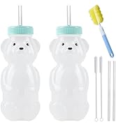 Honey Bear Straw Cups, Juice Bear Bottle Drinking Cup Long Straws with 4 Flexible Straws &amp; Cleani...