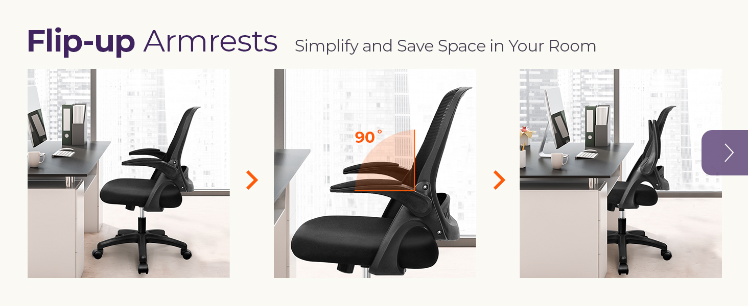 Space-Saving Chair with Flip-Up Armrests