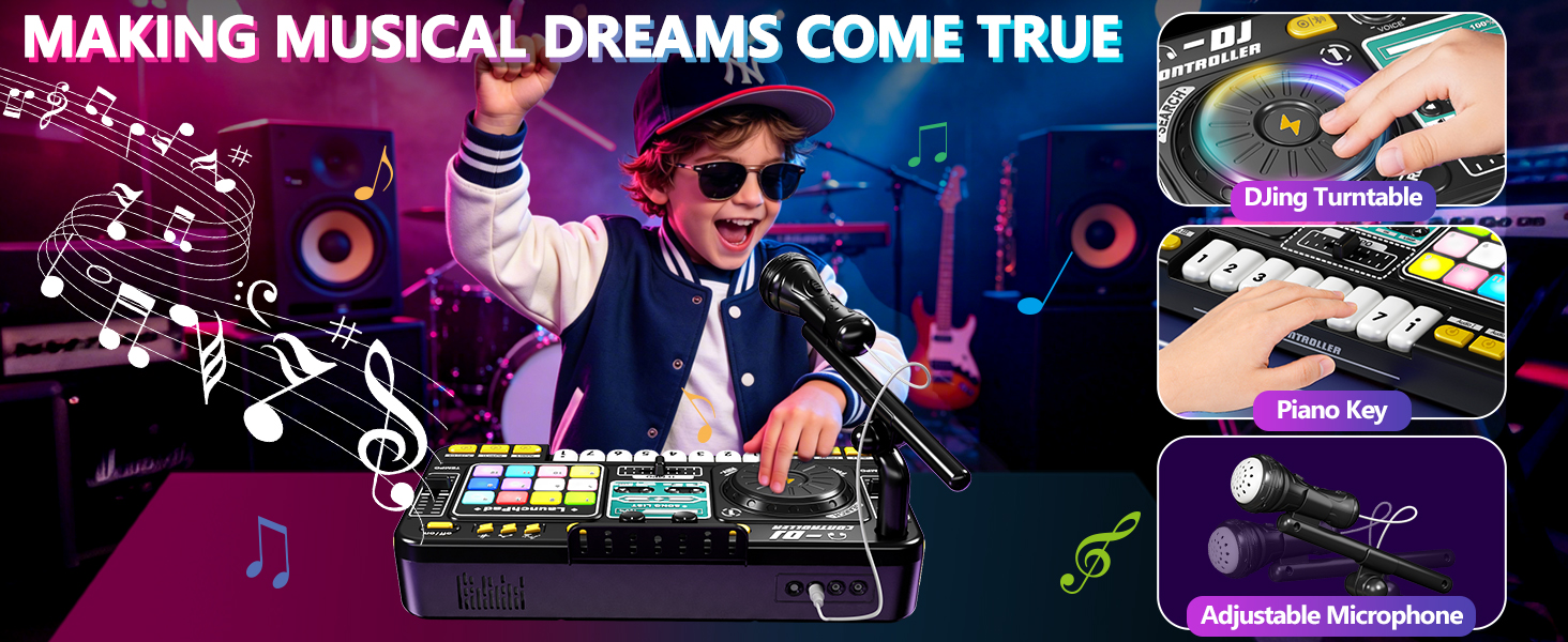dj controller dj mixer table with microphone for kids dj turntable and plano key toys for boys girls