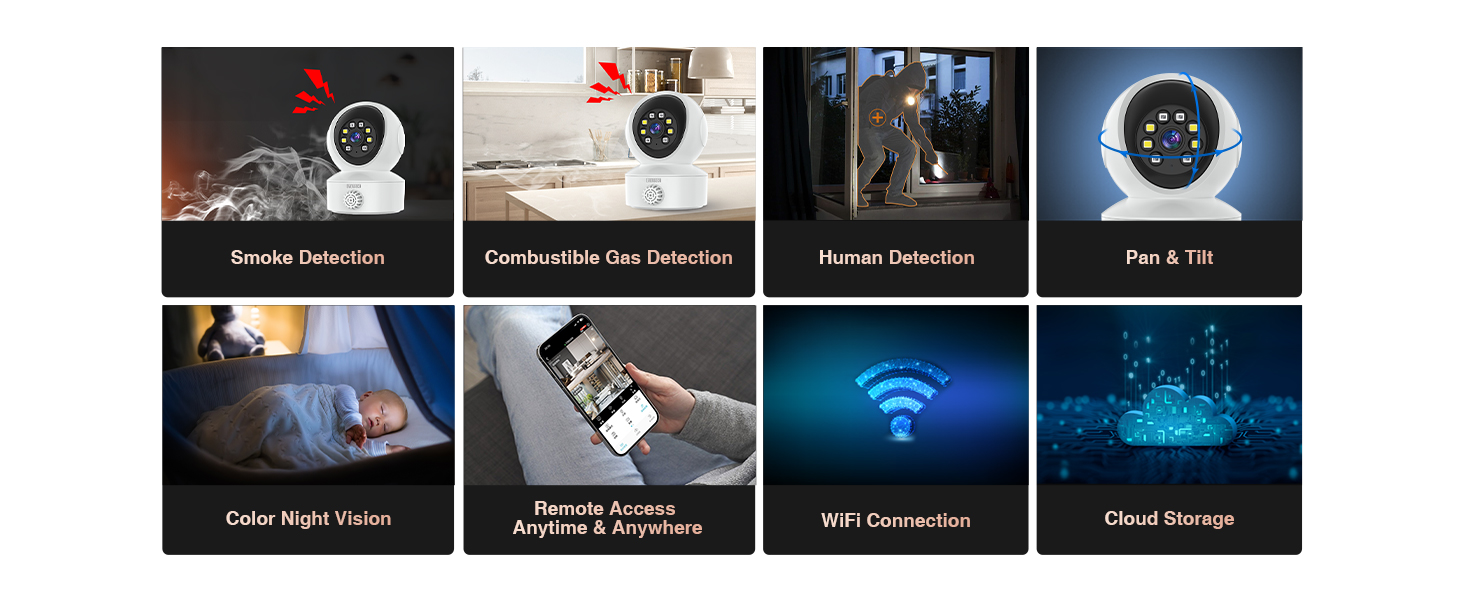 EVERSECU Smoke &amp; Gas Detection Home Security Camera with Sound Alarm 