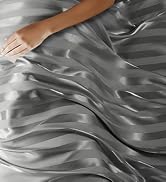 BEDELITE Satin Sheets Queen Size, Luxury Jacquard Striped Dark Grey Bedsheets with Elastic Corner...
