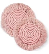 Boho Coasters Set of 2, Cute Drink Coasters Absorbent for Desk, Farmhouse Handmade Woven Macrame ...