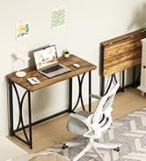 coeztt Small Desk, 31.5" Folding Table for Bedroom with Power Outlet, Space Saving Folding Comput...