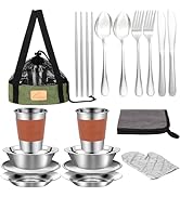 Camping Mess Kit - 1 to 2 persons Camping Dishes includes Cups, Bowls, Knives, Forks, Spoons, Cam...
