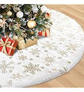 EverMerry Christmas Tree Skirt, 36 inches White Luxury Christmas Tree Skirts with Snowflake, Xmas...