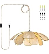 GloMuse Plug in Pendant Light Boho Hanging Light Wicker Light Fixture Hand-Woven Rattan Pendant L...
