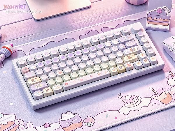Cute PBT Keycaps Set,Kawai Keycaps MOA Profile,Colored Creamy Keycap