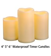3PCS 4" 5" 6" Waterproof LED Flameless Timer Candles, 1000 Hours Long Battery Life/Flickering Bat...