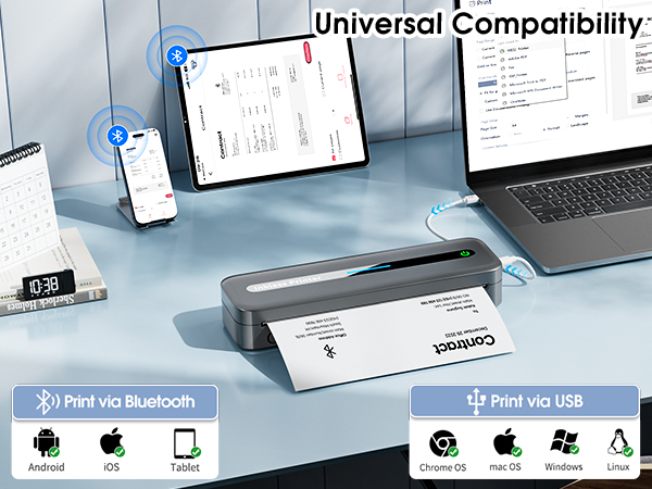 portable printers wireless for travel thermal bluetooth inkless 300dpi M832 phone laptop compact