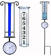 JMBay Rain Gauge Outdoor with Thermometer, Rain Gauges Outdoors Best Rated, Large Font Rain Measu...