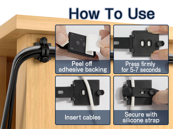 under desk cable management clips black with screw hole and 3m tape