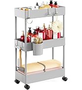 Pipishell Slim Storage Cart with Wheels - 3 Tier Bathroom Organizers and Storage Cart - Rolling C...