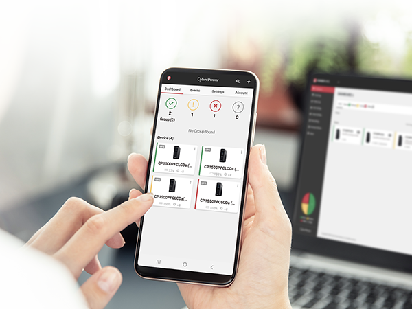 PowerPanel Cloud remotely monitoring UPS systems via the RCCARD100