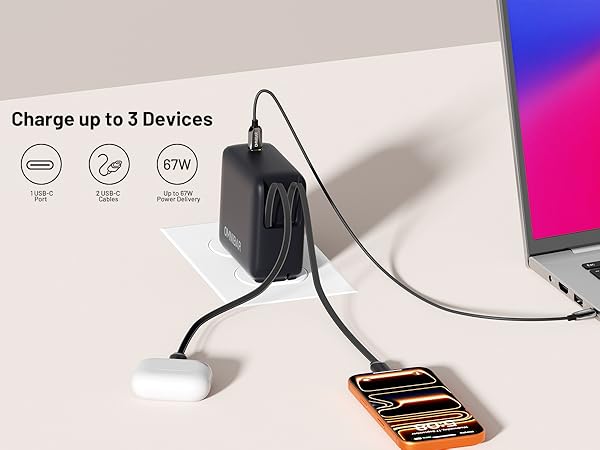 67W Type C Charger Fast Charging, Charging 3 Devices at Once