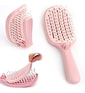 YIUMAF Self-Cleaning fordable Hair Brush for Women, Curved Vented Detangling Wet Brush for Faster...