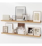 FLYJOE Picture Ledge Shelf | 48 Inch Floating Shelves Set of 2 | Natural Wood Wall Shelves with L...