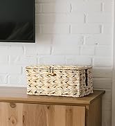 Delamu Handmade Synthetic Rattan Cable Management Box, Flat Weave Desk Organizer with Wire Manage...