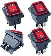 4-Pack 35A/30A Heavy Duty Rocker Switch, 4Pin Red Panel, 125V/250V AC Waterproof Power Switch wit...